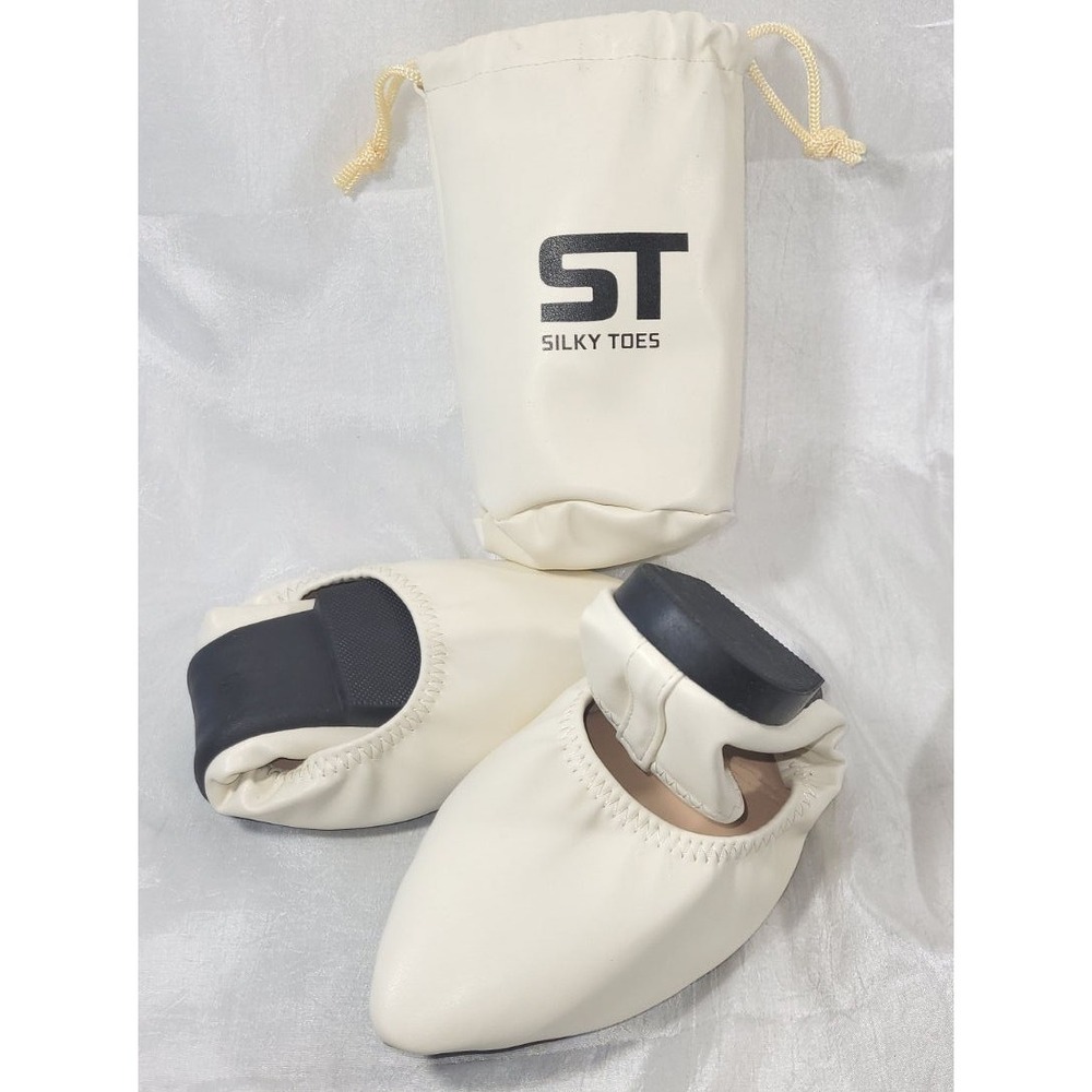 Silky Toes Women's Foldable Flat Ballet Shoes w/ Storage Bag - Ivory - Size 10